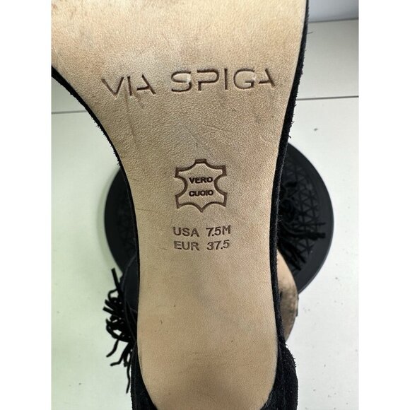 Via Spiga Black Suede Leather Leather Tabia Fringe Ankle Strap Sandals Size 7 - Picture 7 of 10